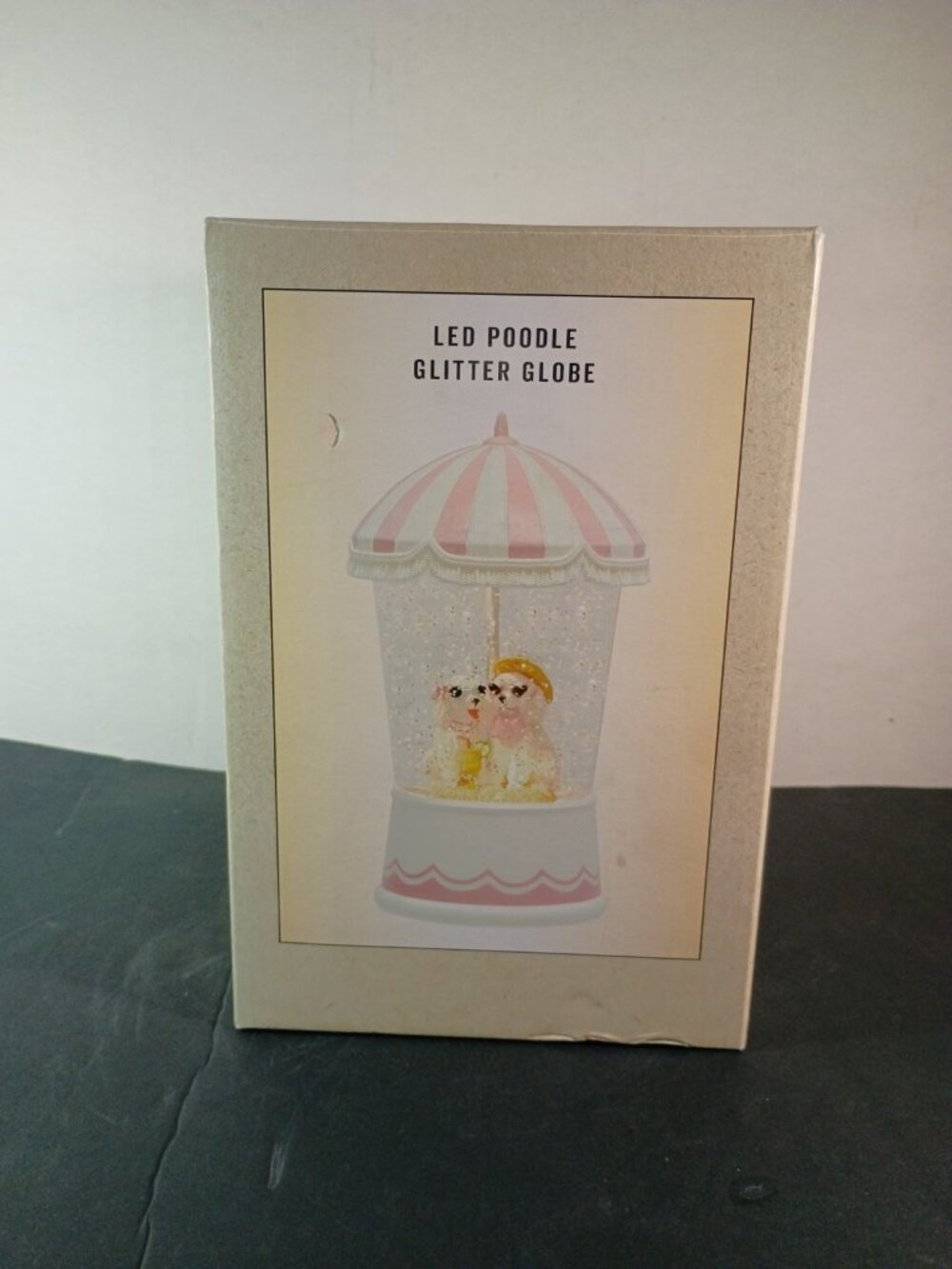 Cracker Barrel LED Poodle Glitter Globe Dogs on Beach 8" x 4.5" White & Pink